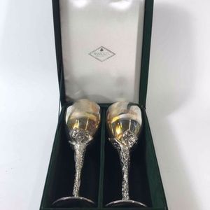 Vintage 2 Goblets Long Stem Grapevine Silverplated